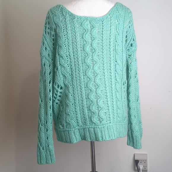 Free People Mint Green Cable Knit Mohair Blend Sweater Women's Medium* - Picture 2 of 11